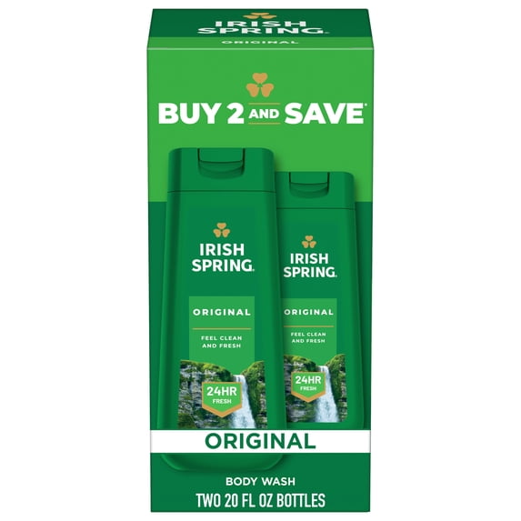 Irish Spring Original Moisturizing Body Wash for Men, 24-Hour Fresh, Face and Body Wash, Men’s Body Wash, Biodegradable Ingredients, Paraben Free, Cool Fresh Scent, 20 fl oz Bottle, 2 pack