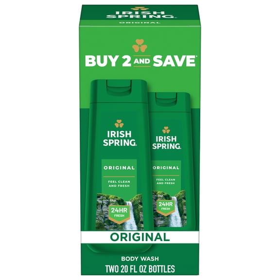 Irish Spring Original Moisturizing Body Wash for Men, 24-Hour Fresh, Face and Body Wash, Mens Body Wash, Biodegradable Ingredients, Paraben Free, Cool Fresh Scent, 20 fl oz Bottle, 2 pack
