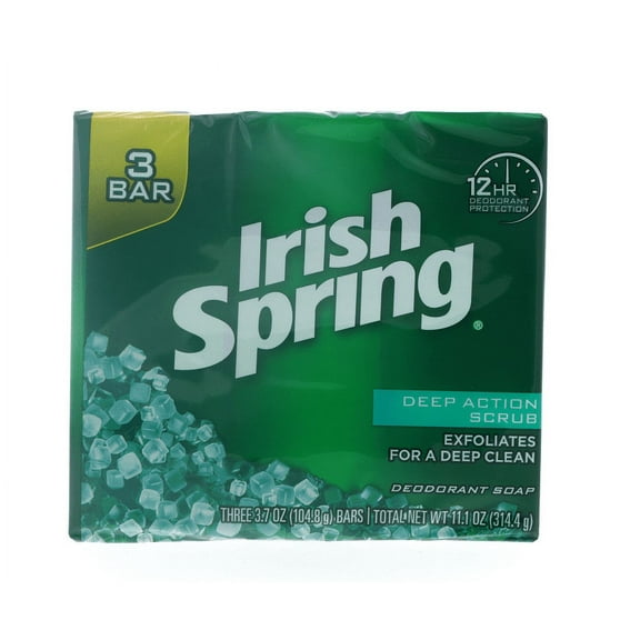 Irish Spring Deep Action Scrub Bar Soap - 3 Bar, 11.25 oz 4 Pack