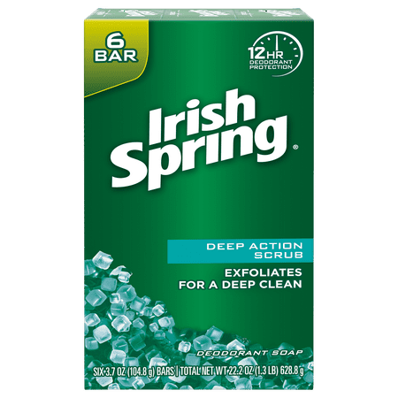 Irish Spring Deep Action Scrub, Exfoliating Bar Soap, 3.7 Ounce, 6 Bar Pack