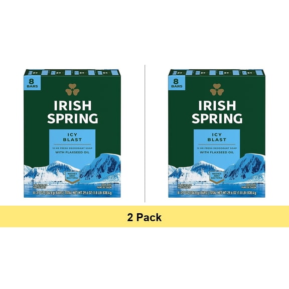 Irish Spring Deodorant Bar Soap 3.75 oz Icy Blast - 2 Pack (16 Bars Total)