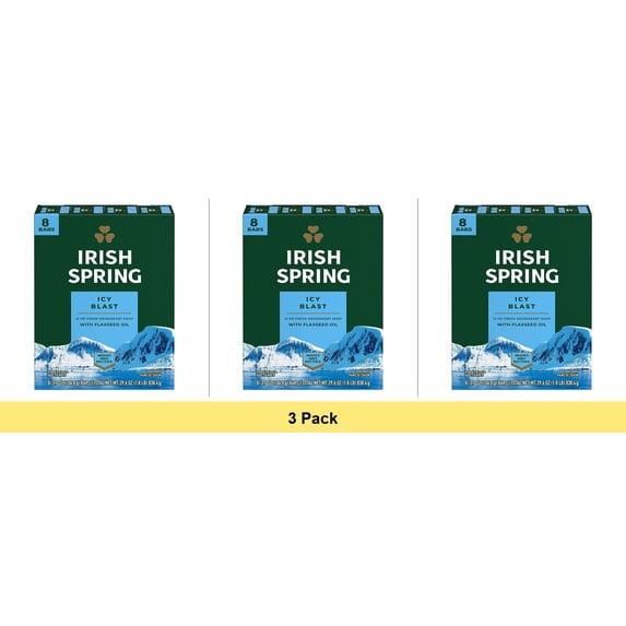 Irish Spring Deodorant Bar Soap 3.75 oz Icy Blast - 3 Pack Bundle
