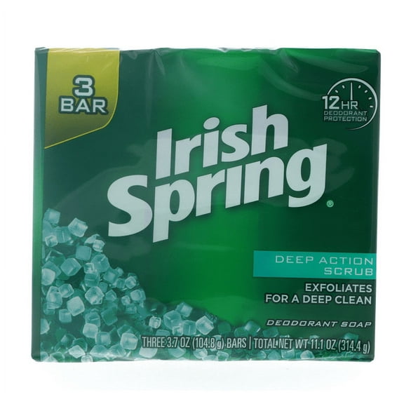 Irish Spring Deodorant Bar Soap, Clean Scrub, 3.75 oz bars, 3 ea (Pack of 3)