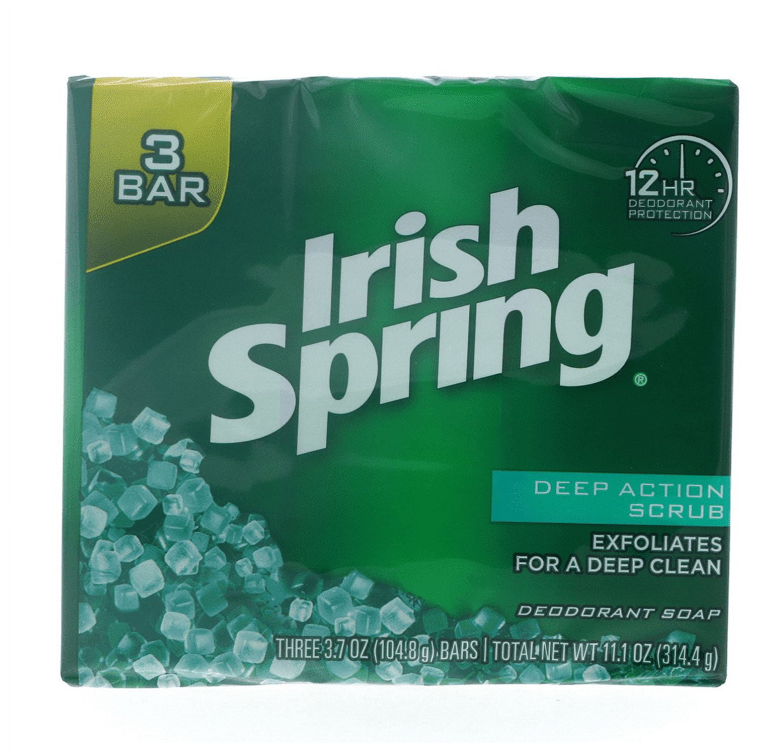 Irish Spring Deodorant Bar Soap, Clean Scrub, 3.75 oz bars, 3 ea