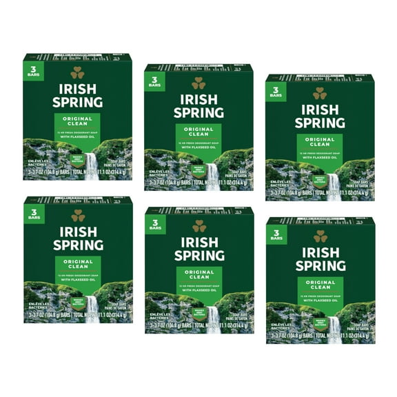 Irish Spring Deodorant Bar Soap, Original, 3.75 oz bars, 3 ea (Pack of 6)