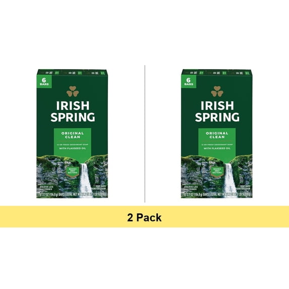 Irish Spring Deodorant Original 6 Bars, 3.75 oz - 2 Pack Bundle