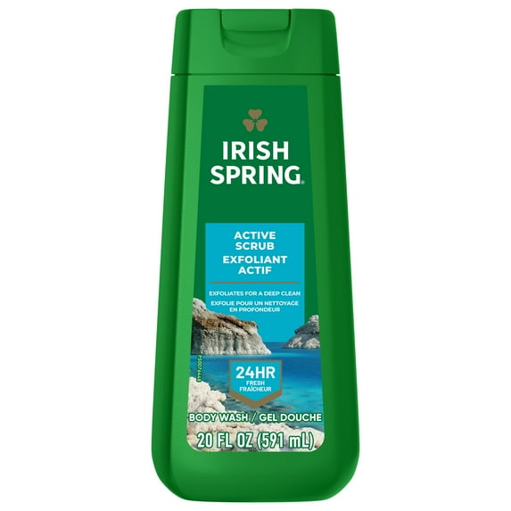 Irish Spring Active Scrub Exfoliating Body Wash for Men, 24-Hour Fresh, Face and Body Wash, Men’s Body Wash, Biodegradable Ingredients, Paraben Free, Cool Fresh Scent, 20 fl oz Bottle