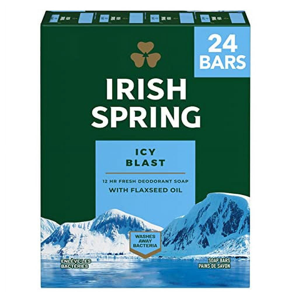 Irish Spring Icy Blast Bar Soap for Men, Mens Soap, Smell Fresh and Clean 12 Hours, Men Bars Washing Hands Body, Mild Skin, Recyclable Carton, 24 Pack, 3.7 Oz