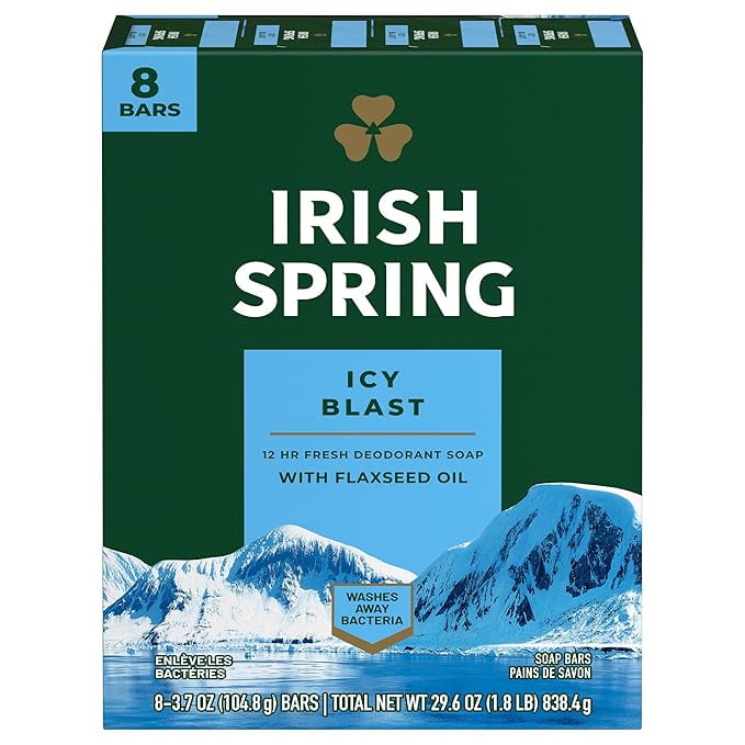 Irish Spring Icyblast Cool Refreshment Deodorant Soap Unisex Soap 8 Count (0737052216546)