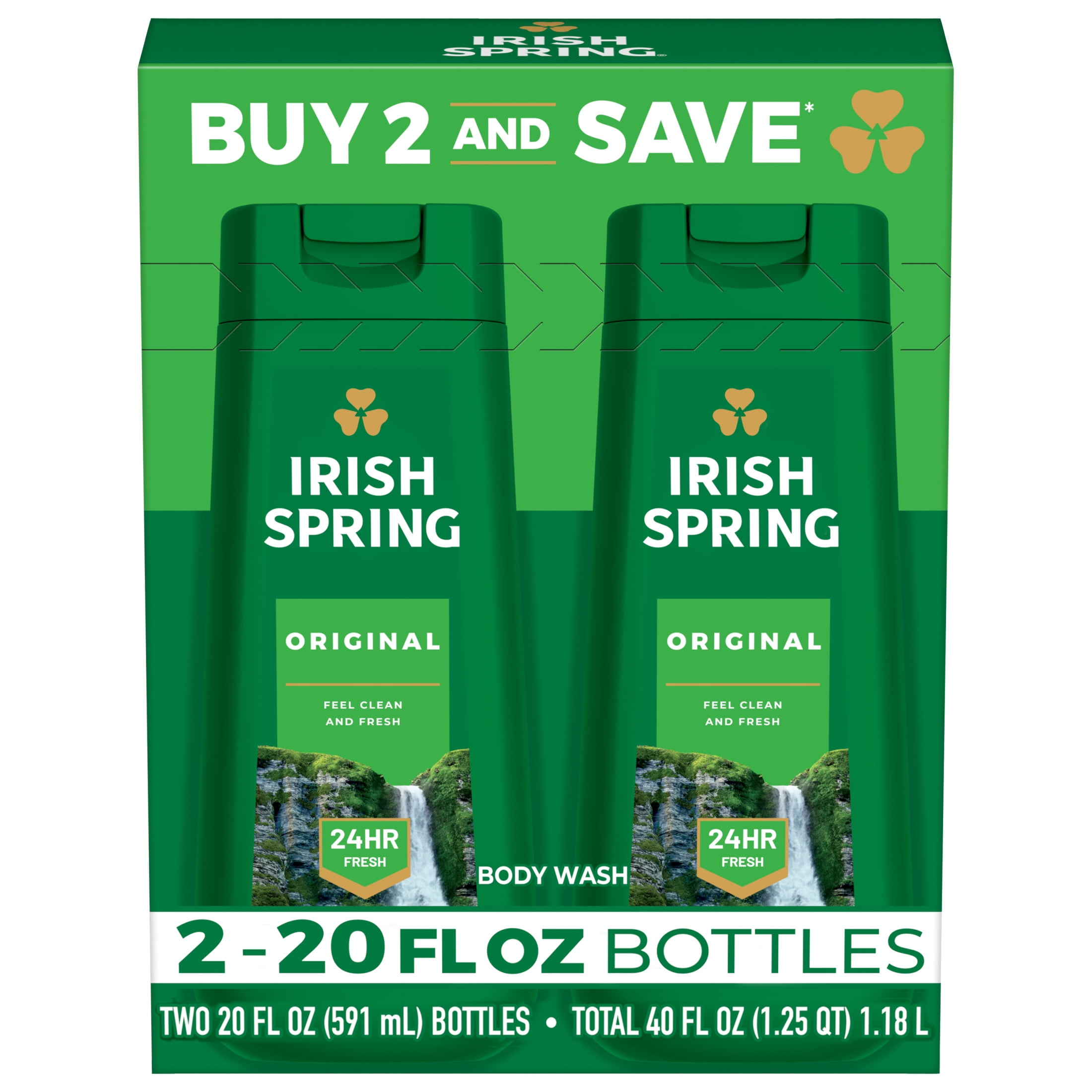 Irish Spring Mens Body Wash, Body Wash for Men, All Skin Types, Original Scent, 20 fl oz Bottle, 2 Pack