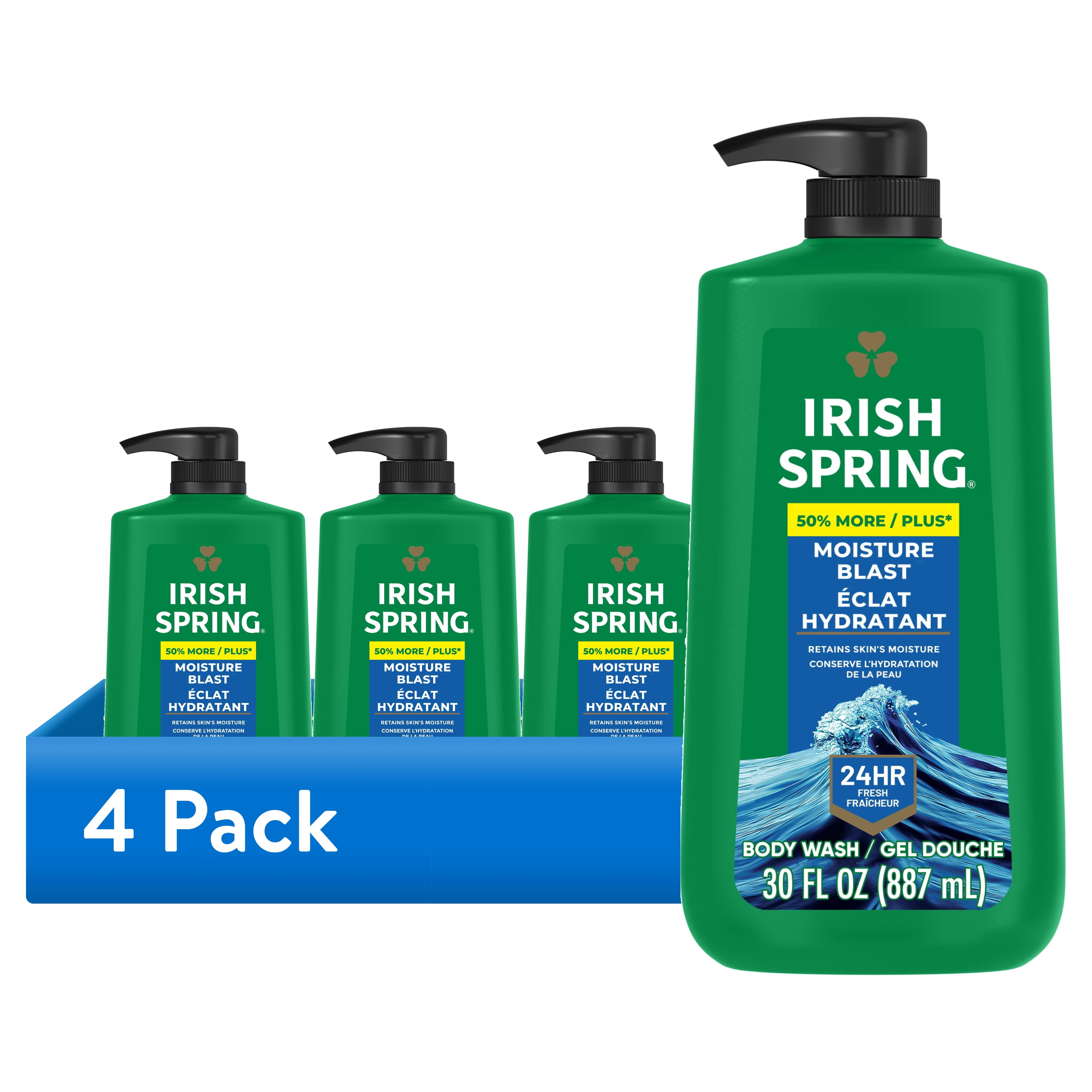 (4 pack) Irish Spring Body Wash for Men, Moisture Blast Body Wash Pump, 30 Oz