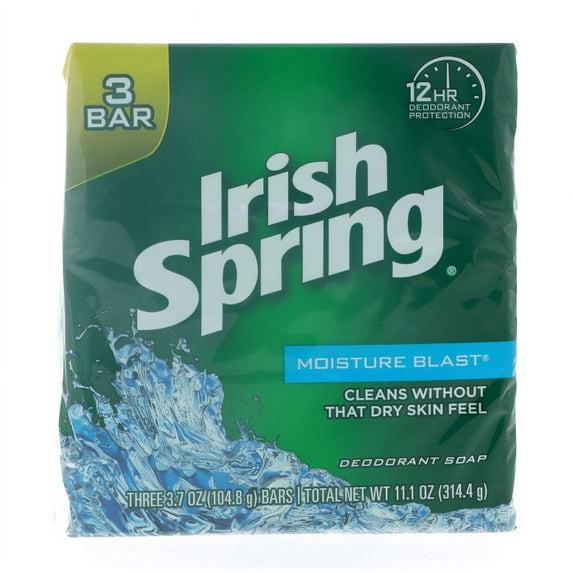 Irish Spring Moisture Blast Deodorant Bar Soap, 3.75 oz bars, 3 ea (Pack of 6)