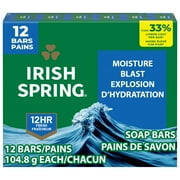 Irish Spring Moisture Blast Deodorant Bar Soap for Men, 3.7 oz Bar 12 Pack