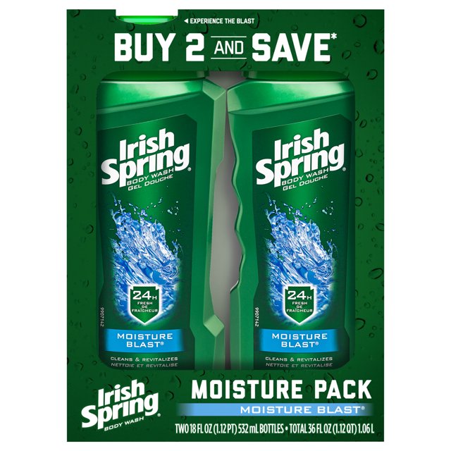 Irish Spring Moisture Blast Men's Face & Body Wash, Moisturizing Body