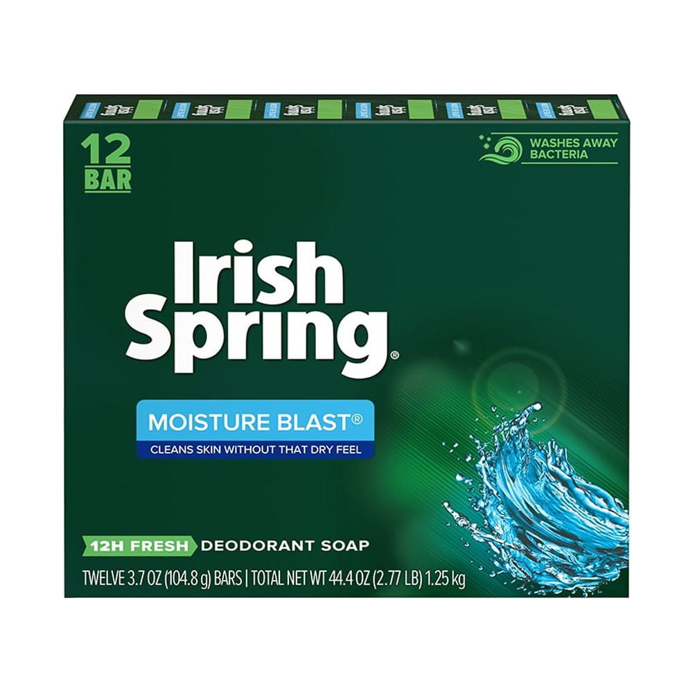 Irish Spring Moisture Blast, Moisturizing Bar Soap, 3.7 Ounce, 12 Bar Pack