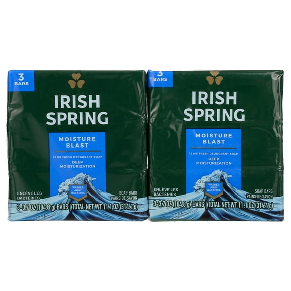 Irish Spring Moisture Blast, Moisturizing Bar Soap, 3.7 Ounce, 6 Bar Pack