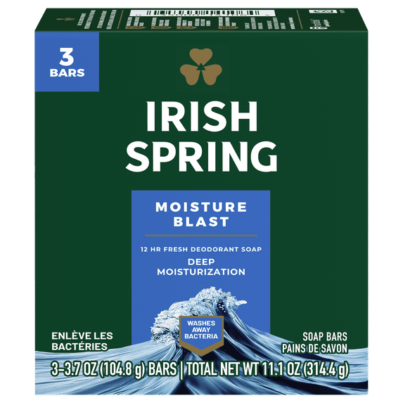 Irish Spring Moisture Blast Moisturizing Bar Soap, for All Skin Types, 3 Count