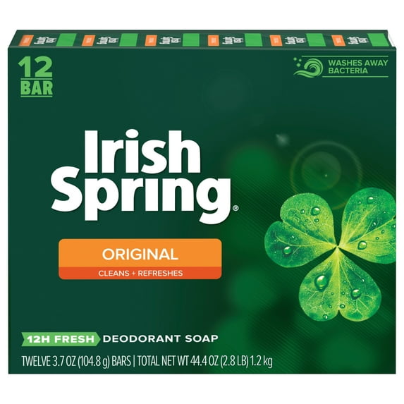 Irish Spring Original Bar Soap, 12 Hour Deodorant Protection, All Skin Types, 3.7 Ounce, 12 Bar Pack