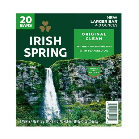 Irish Spring Original Clean Bar Soap for Men 4 Ounce (Pack of 20)