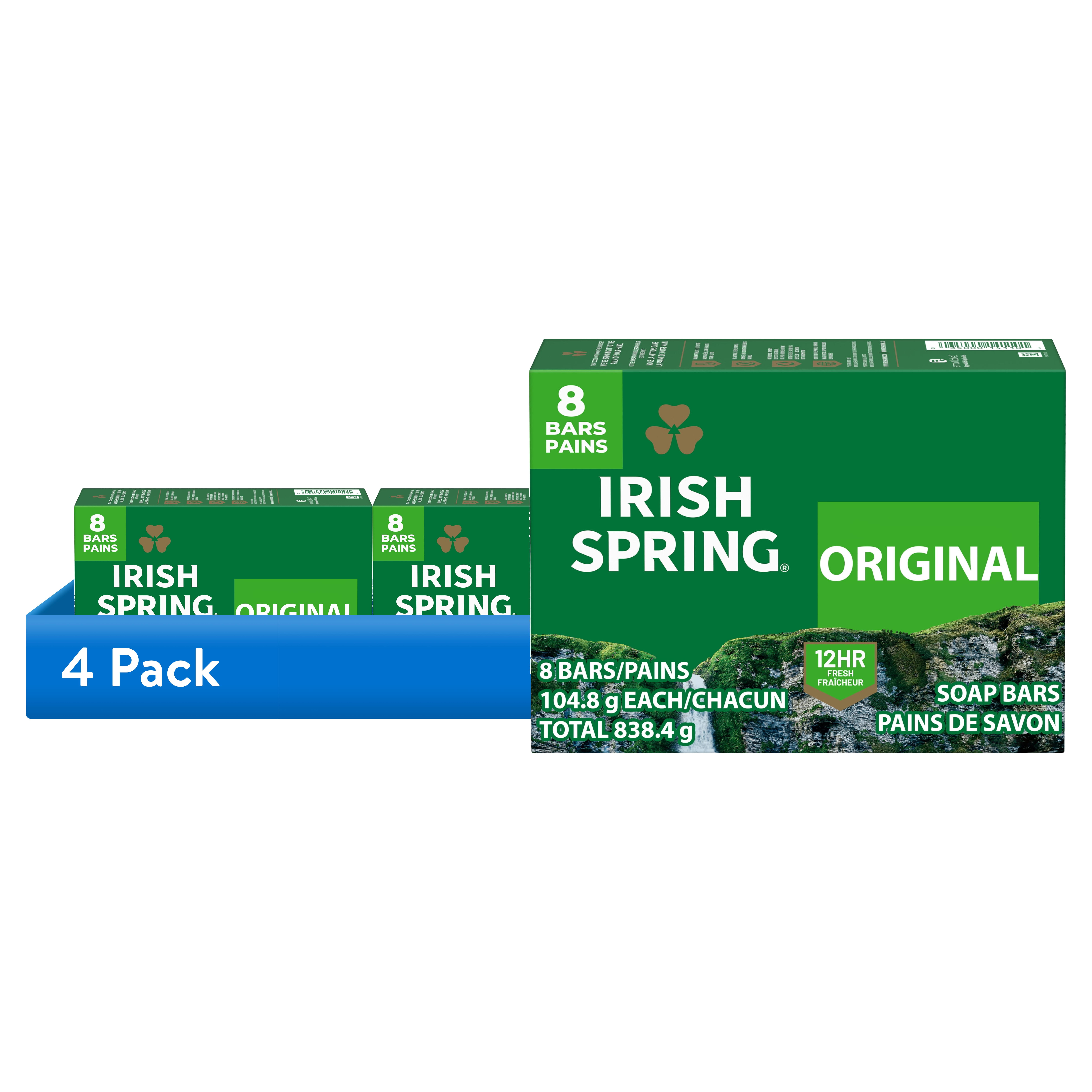 (4 pack) Irish Spring Original Deodorant Bar Soap for Men, With Flaxseed Oil, 3.7 oz Bar (8 Pack)