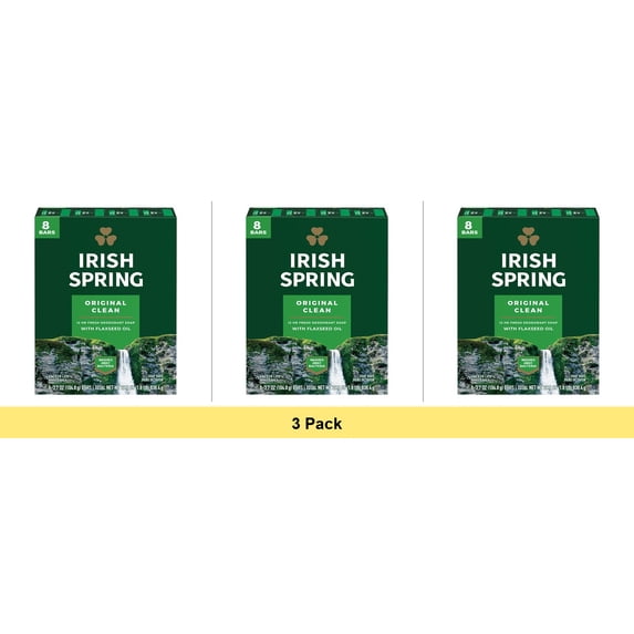 Irish Spring Original Deodorant Soap Clean and Fresh - 3.75 Oz Bar - 3 Pack