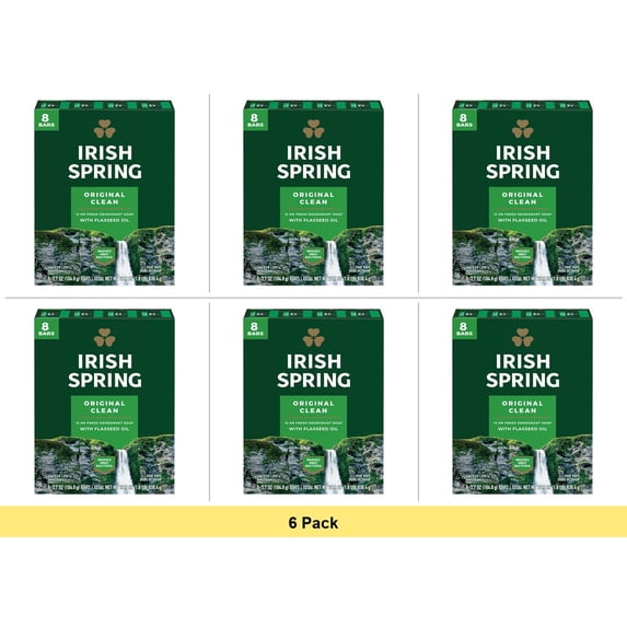 Irish Spring Original Deodorant Soap Clean and Fresh 3.75 Oz Bar - 6 Pack Bundle