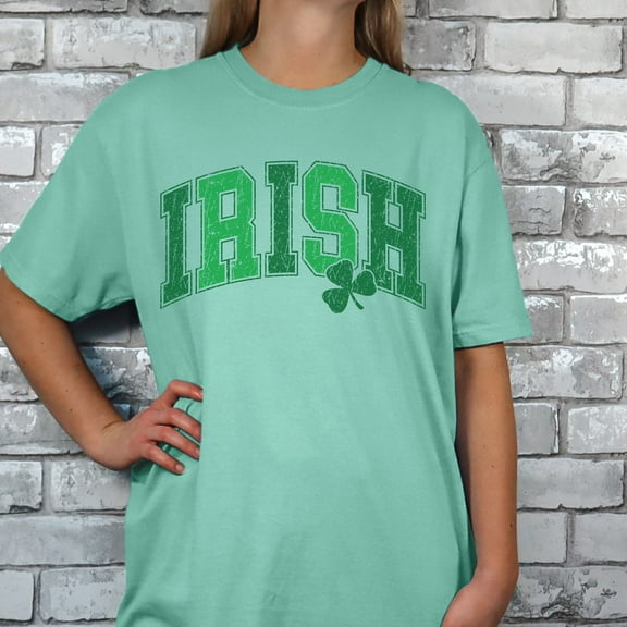 Irish St. Patrick's Day Comfort Colors Shirt, Retro Luck of the Irish St. Patty's Day T-shirt, Funny St. Patrick's Day Graphic Shirt Design (Colors:Island Reef; Sizes:3XL;)