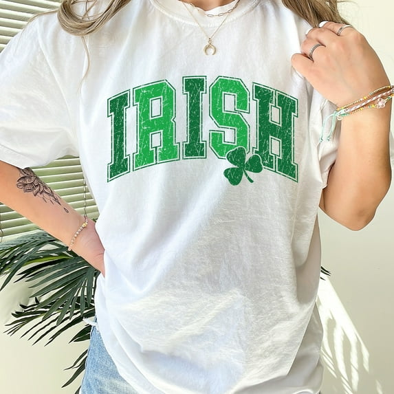 Irish St. Patrick's Day Comfort Colors Shirt, Retro Luck of the Irish St. Patty's Day T-shirt, Funny St. Patrick's Day Graphic Shirt Design (Colors:White; Sizes:2XL;)