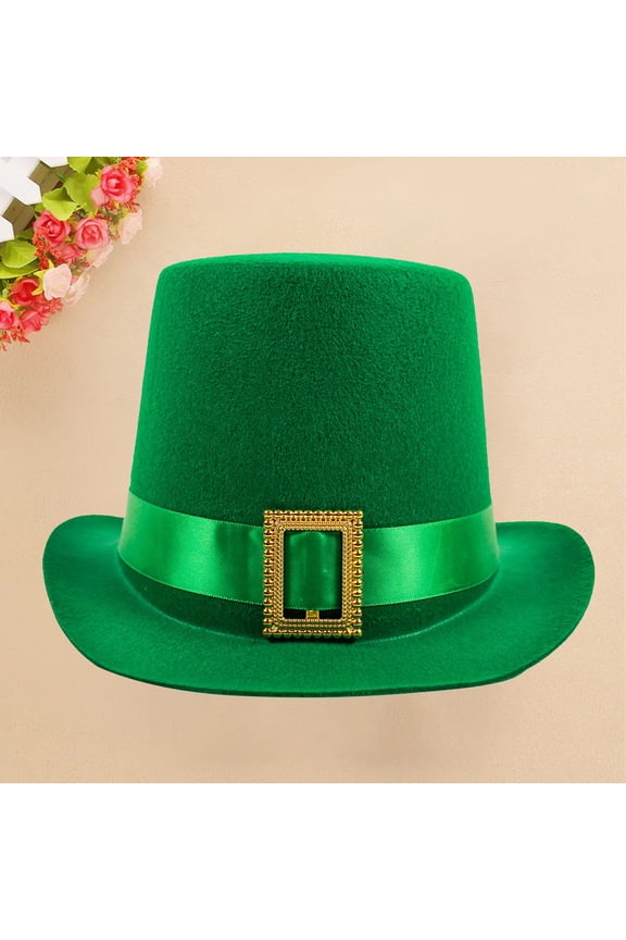 Irish St. Patrick's Day Cowboy Top Hat, Leprechaun Magic Show Costume Hat with Ribbon, St. Patrick's Parade Hat for Adults, Festive Party Hat for Men and Women, Themed Event Accessory-Green