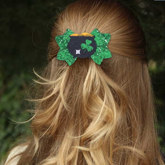Irish St Patrick's Day Green Bow Barrettes Hair Clips for Women and Girls
