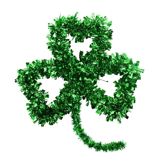 Irish St. Patrick's Day Lucky Green Shamrock Tinsel Wall Decoration, Shamrock Shaped Hanging Wire Wreath for Party Supply Home Window Wall Farmhouse Office Indoor Outdoor Decor, 13 x 11 Inches