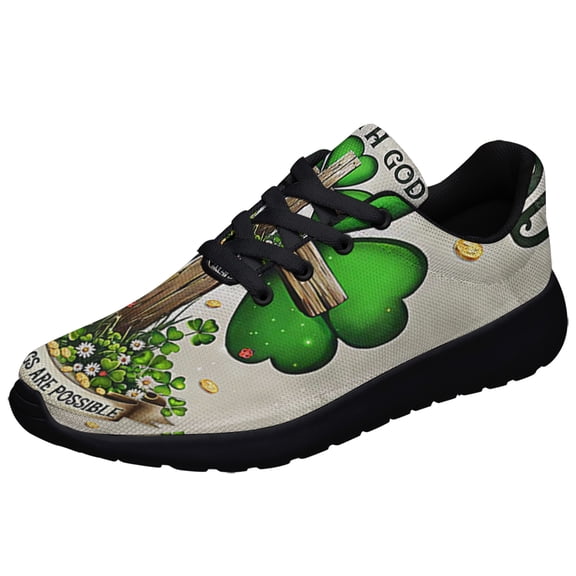 Irish StPatricks Day Shamrock With God All Things Are Possible Shoes Sneakers Black Size 4