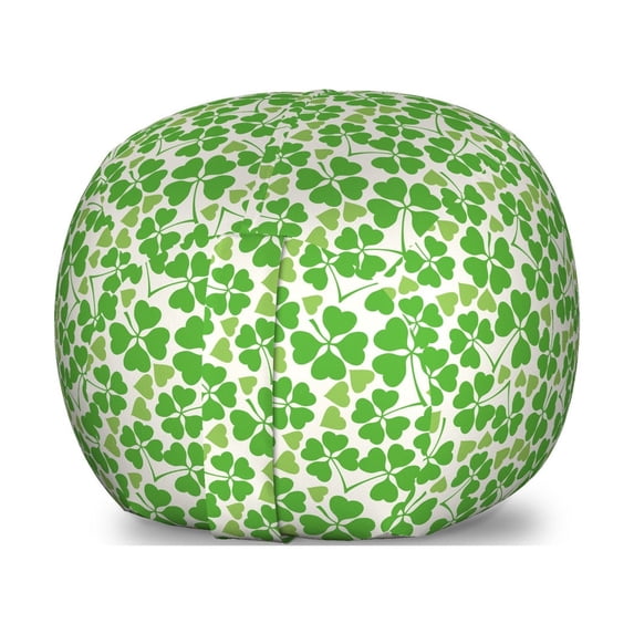Irish Storage Toy Bag Chair, Gaelic Nature Garden Theme Spring Clovers with Hearts Freshness, Stuffed Animal Organizer Washable Bag, Small Size, Lime Green Pistachio, by Ambesonne