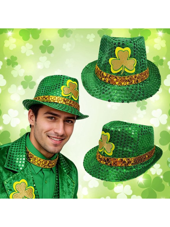 Irish Style Green Sequins Suitable for Party And Stage Performance Occasions Top Hat First Lite Hat