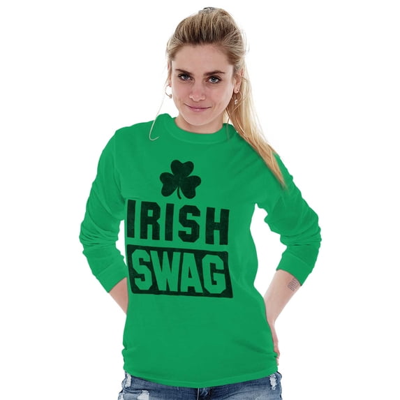 Irish Swag St Patrick's Day Shamrock Long Sleeve TShirt Men Women Brisco Brands L