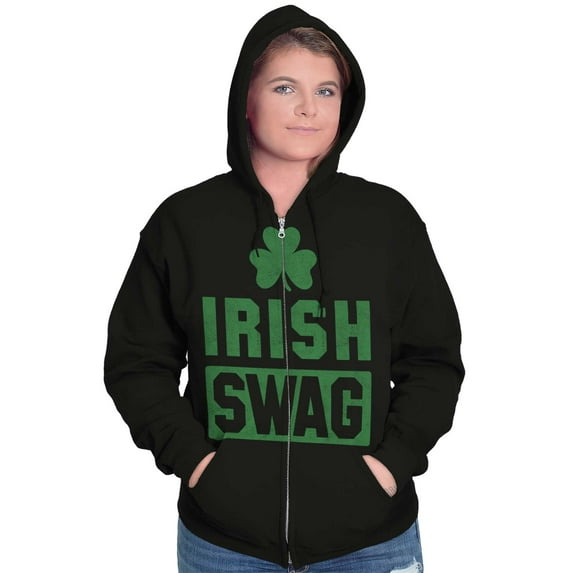 Irish Swag St Patrick's Day Shamrock Zip Up Hoodie Men's Women's Brisco Brands L