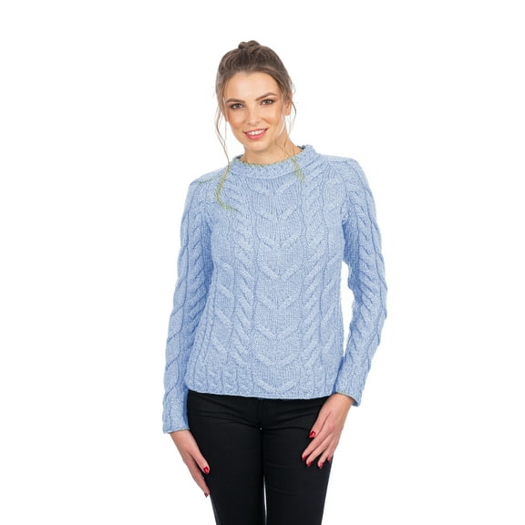 Irish Sweater for Women's 100% Merino Wool Cable Knit Woolen Raglan Pullover