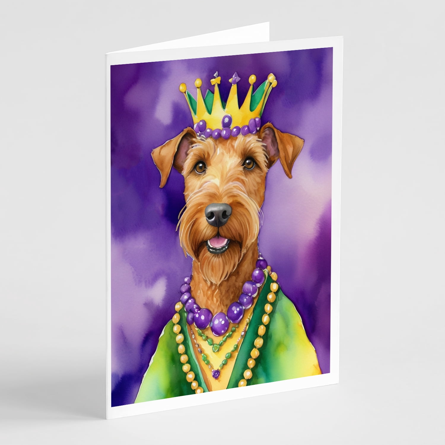 Irish Terrier King of Mardi Gras Greeting Cards Pack of 8 7 in x 5 in