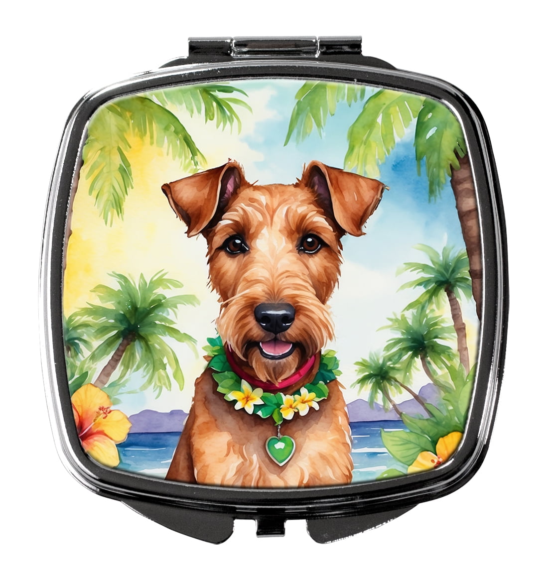 Irish Terrier Luau Compact Mirror 2.75 in x 3 in