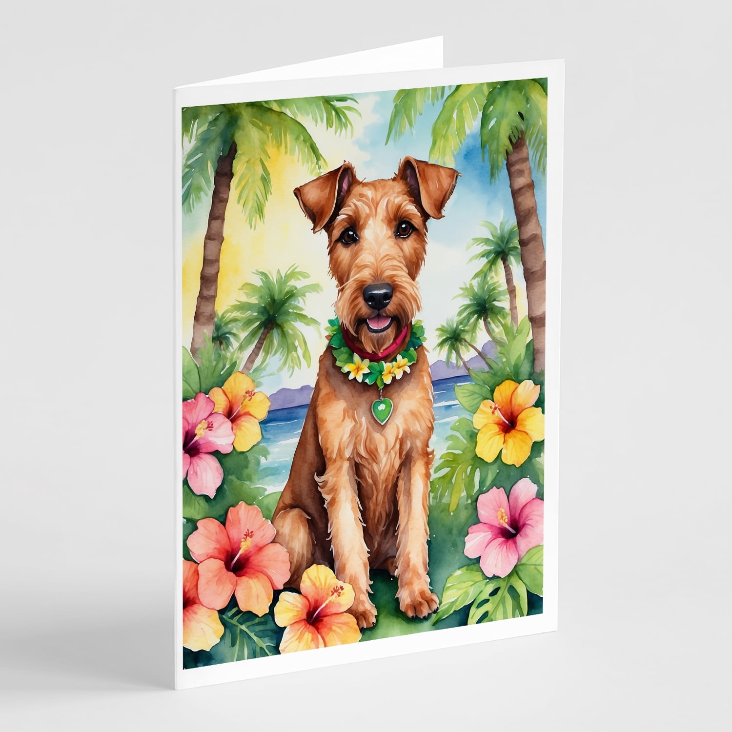 Irish Terrier Luau Greeting Cards Pack of 8 7 in x 5 in