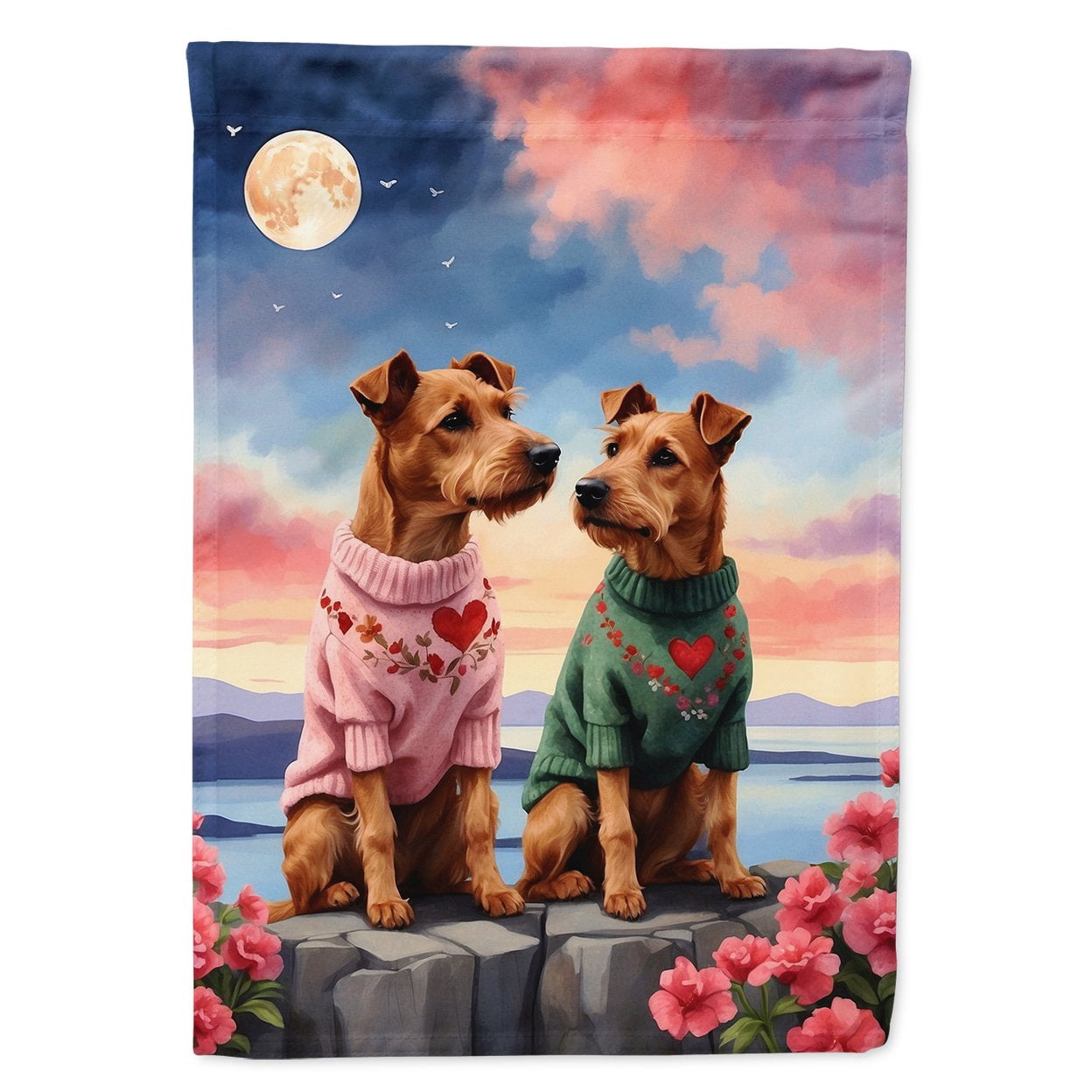 Irish Terrier Two Hearts House Flag 28 in x 40 in