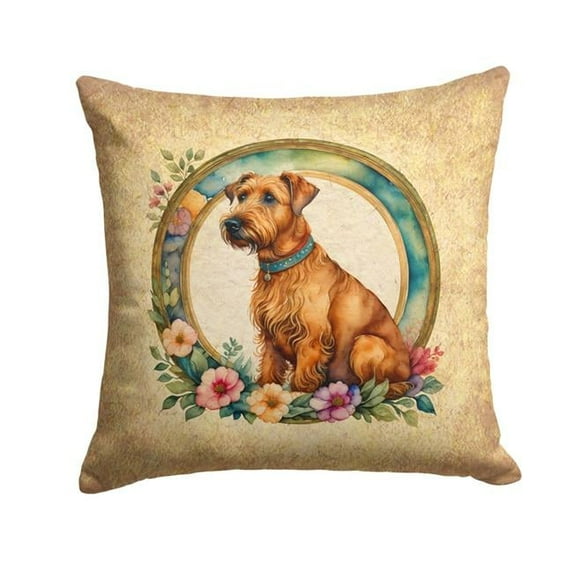 Irish Terrier and Flowers Fabric Decorative Pillow 18 in x 18 in