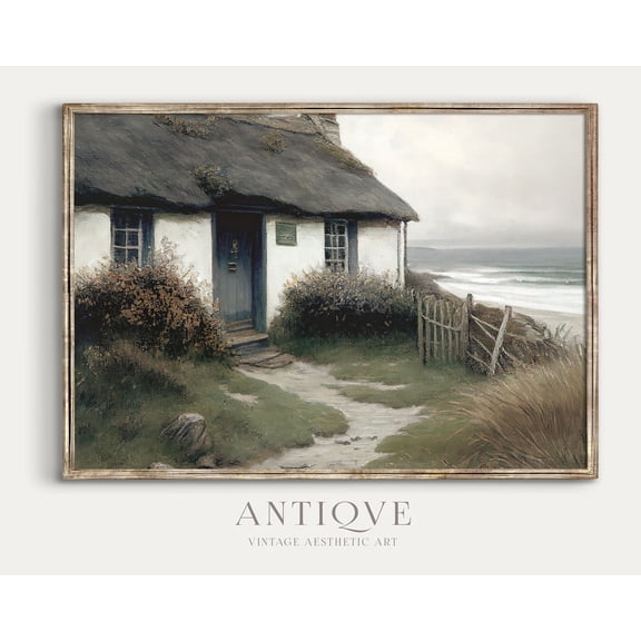 Irish Thatched Cottage By The Sea With A Blue Door, Ireland Home Decor, Elegant Irish Landscape,678 Home Decor, 24x36 UNFRAMED