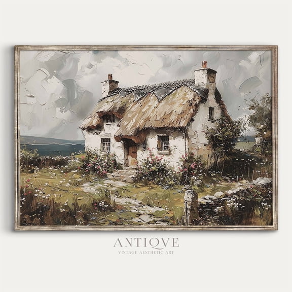 Irish Thatched Cottage Wall Art Print, Rural Countryside And St Patricks Decor
