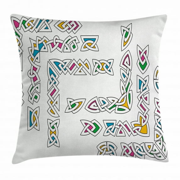 Irish Throw Pillow Cushion Cover, Celtic Ornament Patterns Set Colorful Vibrant Entangled Gaelic Ethnic Ancient Borders, Decorative Square Accent Pillow Case, 16 X 16 Inches, Multicolor, by Ambesonne