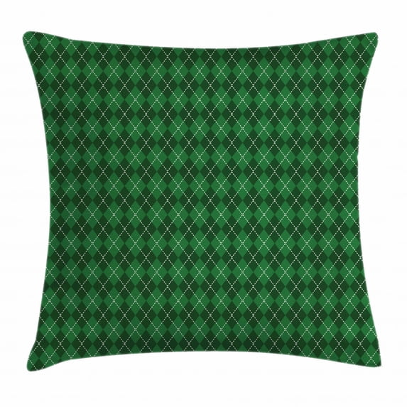 Irish Throw Pillow Cushion Cover, St. Patrick's Day Celebration Inspired Vintage Pattern Argyle Tartan Dots, Decorative Square Accent Pillow Case, 16 X 16 Inches, Green Dark Green White, by Ambesonne