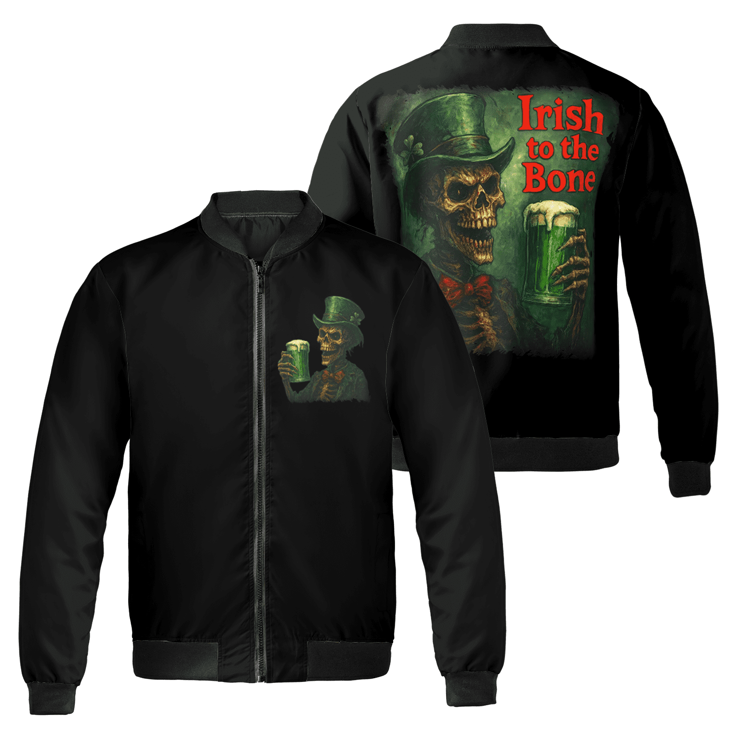 Irish To The Bone Bomber Jacket – Skull Leprechaun Art Design, St ...