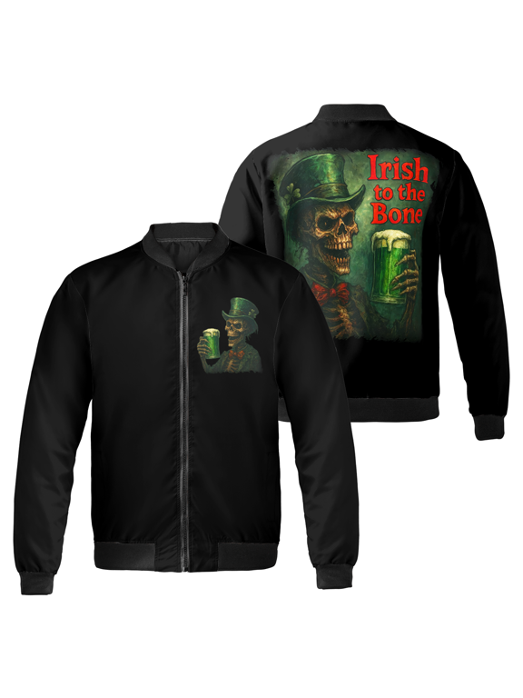 Irish To The Bone Bomber Jacket – Skull Leprechaun Art Design, St. Patrick’s Day Zip Up Jacket