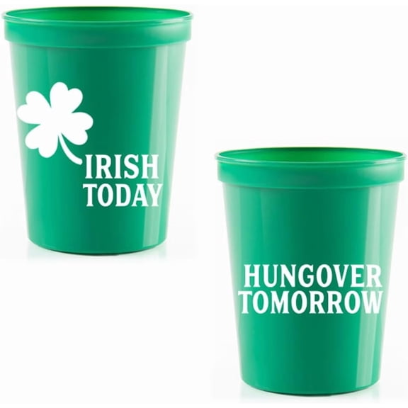 Irish Today St. Patrick's Day Cups - 12oz Plastic Stadium Cup, Set of 12