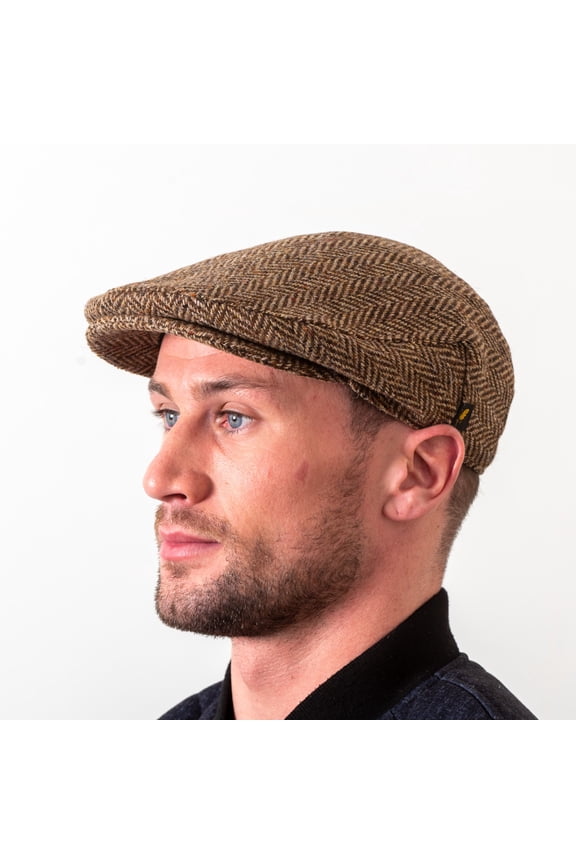 Irish Traditional Donegal Tweed Cap – Authentic Men’s Flat Cap with Classic Irish Design in Brown Herringbone
